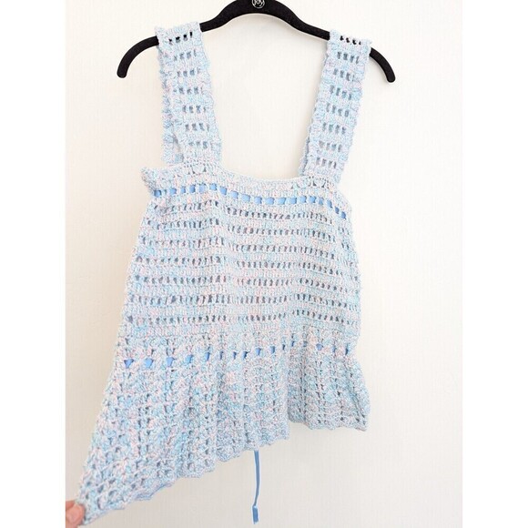 Hand Crochet Top Womens Size M/L‎ Blue Handmade Sleeveless Cottagecore Grandma - Picture 6 of 8